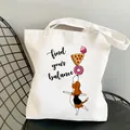 Sac fourre-tout en toile blanche avec imprimé chien beagle et texte find your balance - Trouvez Votre Équilibre Beagle (STD1673-N)