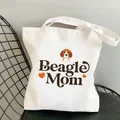 Sac fourre-tout en toile de coton blanche avec imprimé Beagle Mom et illustration de chien - Maman Beagle Cœur (STD1673-V)