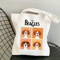 Sac de shopping mignon en toile blanche avec imprimé chien Beagle pour usage quotidien - The Beagles Quatre Grilles (STD1673-Z)