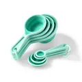 Mint green collapsible silicone measuring cups and spoons set for kitchen baking - 8-Piece Measuring Cup and Spoon Set / Cyan