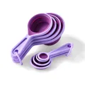 Set of purple collapsible silicone measuring cups and spoons with engraved scales - 8-Piece Measuring Cup and Spoon Set / Purple