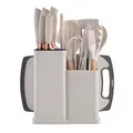 Cream 19-piece silicone utensil set with beech wood handles and matching knife block holder - 1850g Set / Off White
