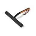 Glass squeegee with a natural wood handle and black silicone blade for kitchen cleaning. - Black