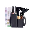 19-piece black silicone kitchen utensil set with natural beech wood handles and storage block - 1000g Set / Black