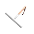 Premium white silicone water squeegee for cleaning with ergonomic wooden handle and strap - Translucent White