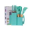 19-piece turquoise silicone kitchen utensil set with beech wood handles and holder - 1000g Set / Dark Green