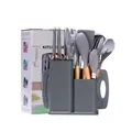 19-piece grey silicone kitchen utensil set with beechwood handles and storage holder - 1000g Set / Gray