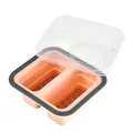 2-compartment collapsible peach silicone food storage container with a clear lid - Square 2-Compartment / Pink