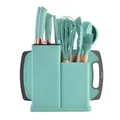 19-piece mint green silicone kitchen utensil set with beech wood handles and storage - 1850g Set / Dark Green