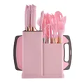 Complete 19-piece pink silicone kitchen utensil set with beech wood handles and storage block - 1850g Set / Pink