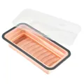 Large pink collapsible silicone food storage container with clear lid and 1100ml scale - Rectangular / Pink