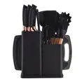 19-piece kitchen utensil set with silicone tools, knives, cutting board, and storage block - 1850g Set / Black