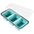 Opvouwbare siliconen vershoudbak met 3 compartimenten in mintgroen en transparant deksel - Rechthoekig 3 Compartimenten / Blauw