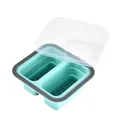 Handig opvouwbaar turquoise siliconen vershoudbakje met 2 compartimenten en deksel - Vierkant 2 Compartimenten / Blauw