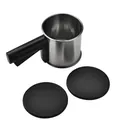 Tamiz de harina de acero inoxidable manual profesional con dos tapas negras SKU - Tamiz de Harina Semiautomático (Con Tapas de Sellado) / Envase tipo bolsa / Plateado