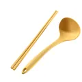 2-piece yellow silicone kitchenware set with long-handle soup ladle and chopsticks - Two-Piece Set / Yellow