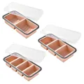Silicone food storage containers with 2, 3, and 4 compartments and clear lids - Three-Piece Set / 2+3+4 Cells / Red