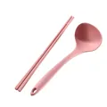 Pink silicone soup ladle and matching chopsticks set for non-stick cookware ramen - Two-Piece Set / Pink