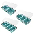 Set of silicone food storage trays with lids available in 2, 3, and 4 compartment designs. - Three-Piece Set / 2+3+4 Cells / Blue