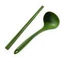 Professional green silicone soup ladle and chopsticks set for non-stick cookware - Two-Piece Set / Green