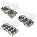 Premium silicone food freezer storage trays with lids in 2, 3, and 4 compartment designs - Three-Piece Set / 2+3+4 Cells / Gray