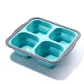 Space-saving foldable 4-cavity silicone square cake baking mold in teal and gray - Square 4-Compartment, Blue