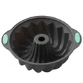 Sunflower shaped dark grey silicone bundt cake mold with teal heat-resistant handles - Spiral Pan