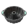 Grey silicone Bundt cake mold with teal handles in sun flower shape for DIY baking - Pumpkin Plate