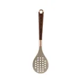 Premium silicone slotted spoon with wood grain handle and rose gold accents - Skimmer / White