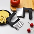 Stainless steel crinkle cutter tool for making wavy potato fries and vegetable slices. - Black