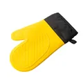Heat-resistant yellow silicone oven mitt with non-slip texture and black cotton cuff - Single Piece / Yellow