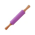 Purple non-stick silicone rolling pin with ergonomic natural wood handles for dough - 43cm / Purple