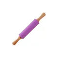 Purple silicone rolling pin with ergonomic wooden handles for baking and dough prep. - 38 cm / Purple