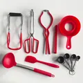 Vista dettagliata del kit per conserve rosso da 7 pezzi con il solleva barattoli - Kit da 11 Pezzi (Rosso)