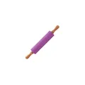Purple silicone rolling pin with ergonomic wooden handles for baking and dough - 31cm / Purple