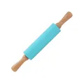 Cyan silicone rolling pin with natural wooden handles for baking. - 43cm / Blue