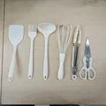 Premium 6-piece cream white silicone kitchen utensil set featuring whisk and scissors - 6-Piece Set / Off White