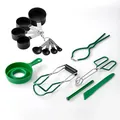 Set professionale da 6 pezzi per conserve verde e nero con misurini e solleva barattoli - Kit da 14 Pezzi (Verde)