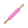 Ergonomic pink silicone rolling pin with natural wooden handles for pastry and baking - 43cm / Pink