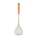 White silicone slotted spatula with ergonomic wooden handle for non-stick pans - Slotted Spatula / Translucent