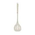 Minimalist cream-colored silicone slotted spatula with textured plastic handle for cooking. - Slotted Spatula / White
