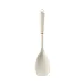 Nordic style cream silicone serving spoon with a non-slip textured plastic handle for cooking - Flat Spoon / White
