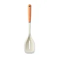 Cream white silicone slotted turner with natural wood handle for non-stick pans. - Slotted Spoon / Translucent