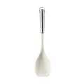 Cream white silicone spatula with hollow stainless steel handle for non-stick cooking - Flat Spoon / White
