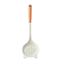 Cream white silicone slotted skimmer spoon with natural wood handle for non-stick cookware - Skimmer / Translucent