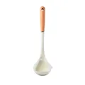 Heat-resistant silicone soup ladle with ergonomic wooden handle in elegant cream white - Soup Spoon / Translucent