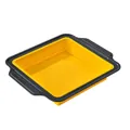 Foldable square silicone baking pan in yellow and black for non-stick cake baking - Square Cake Pan / Yellow