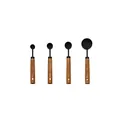 Set of 4 black stainless steel measuring spoons with natural wood handles for baking - Measuring Spoons (Black) / Four-Piece Set