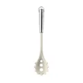 Cream silicone pasta server with ergonomic stainless steel hollow handle and hanging loop - Spaghetti Server / White