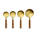 Four piece gold stainless steel measuring cups set with premium natural wooden handles - Measuring Cups (Gold) / Four-Piece Set